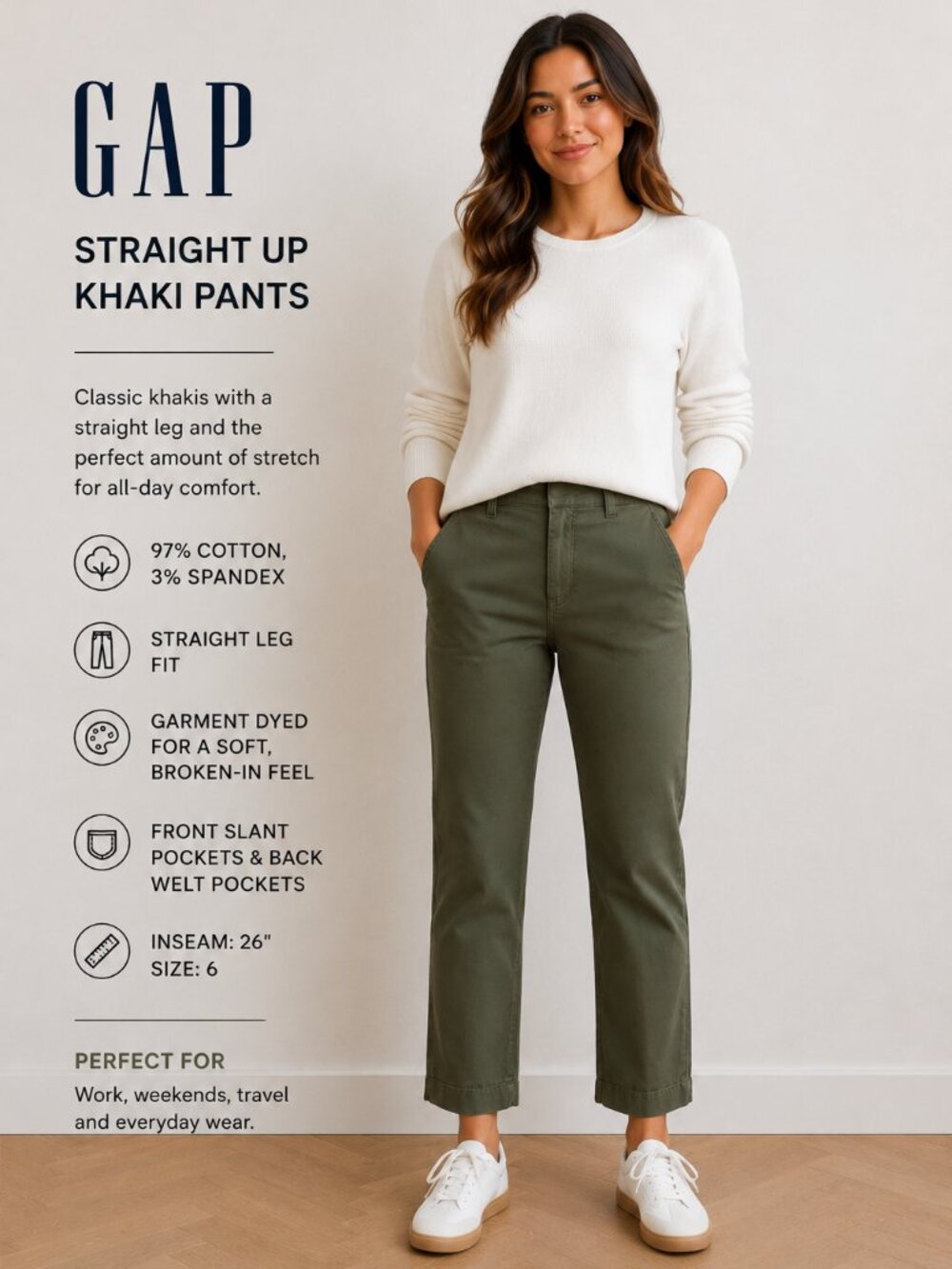GAP Straight Khaki Pants | Olive Green Some Stretch